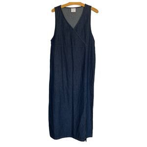 Y2K 90s Style Studio Denim Midi Dress Sleeveless Surplice V Neck Wrap Size Small